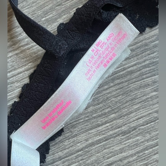 Pink Victoria’s Secret Black Ruffle Hem Wide Strap Lace Triangle Bralette Size M - Picture 7 of 8